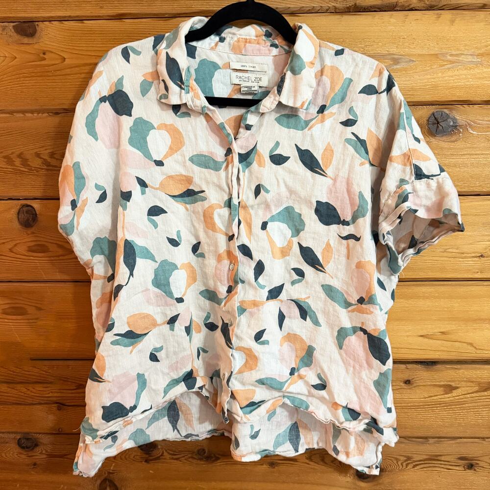 Rachel Zoe linen floral boxy button up women’s size Large
